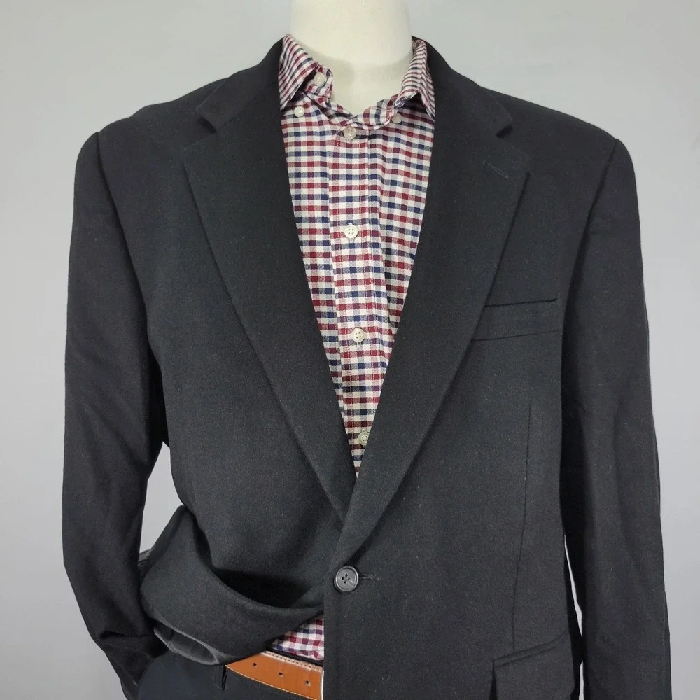 Chaps Men's Sport Coat Blazer Two Button Flannel Silk Wool Cashmere Black 46R‎
